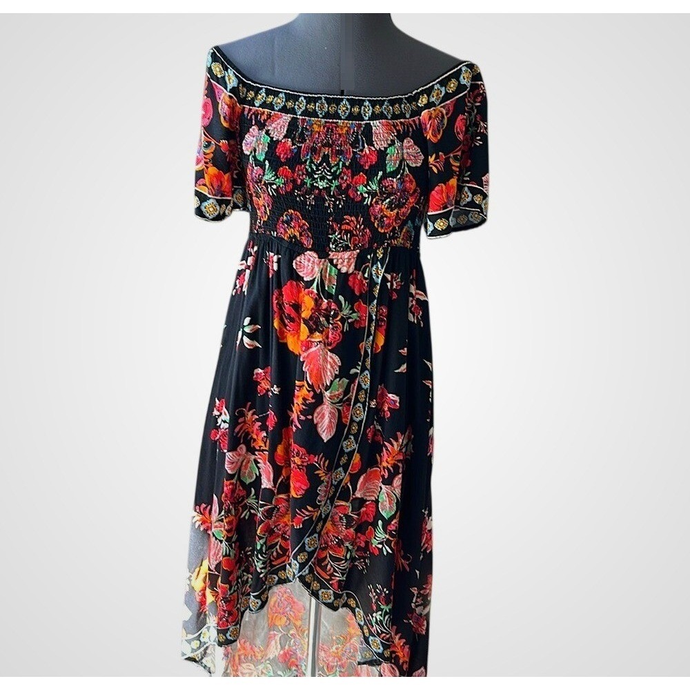 Jealous Tomato Black Floral Off Shoulder Smocked Maxi Dress Women's Size L